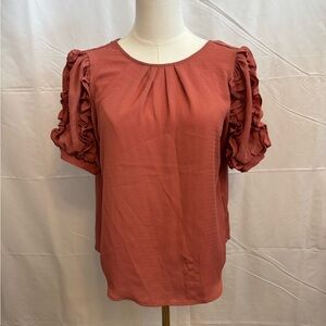 Blāshe Rust Ruffle Sleeve Blouse Size Small Short Sleeve Boho Top